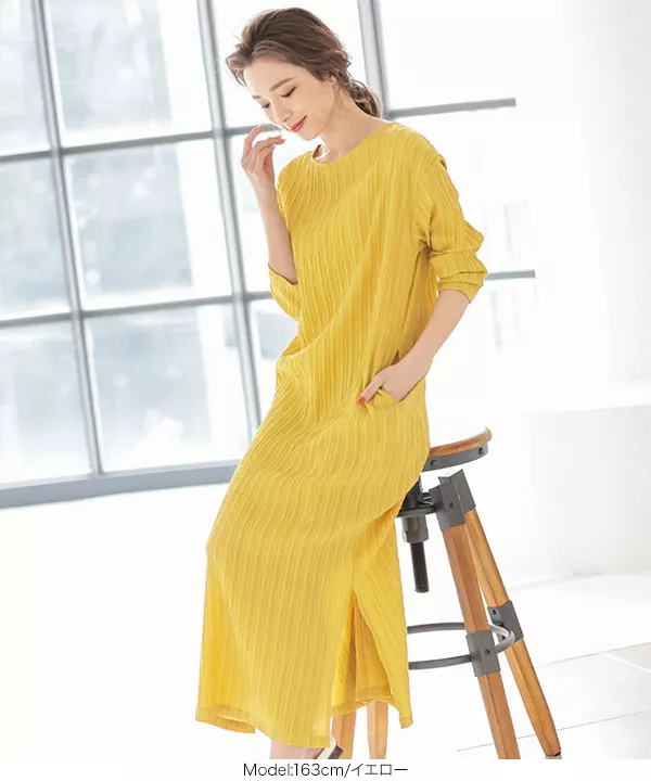 ドビーストライプサイドスリットIラインワンピース [E2727