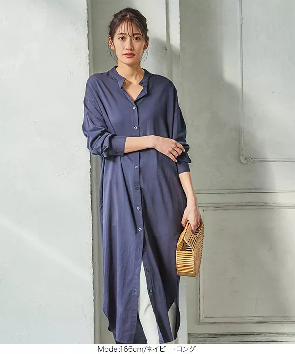 選べる2タイプ ノーカラーシャツワンピ―ス [E2731] - レディース