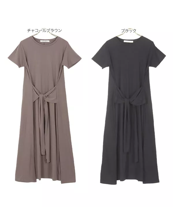 ウエストリボンカットソーワンピース [E2738] - レディース