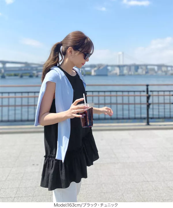 [ 岡部あゆみさんコラボ ][チュニック/ワンピース]裾フリルワンピース [E2765]