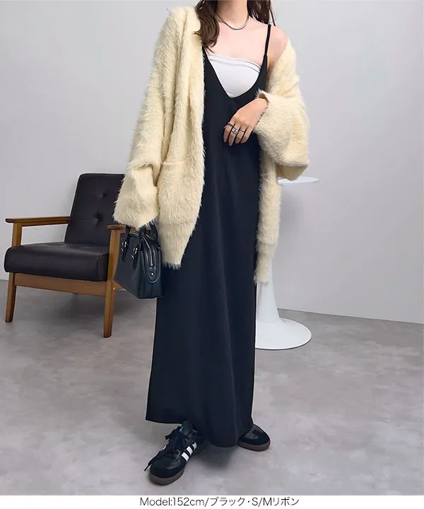 選べるサイズ Vネックロングキャミソールワンピース [E2802