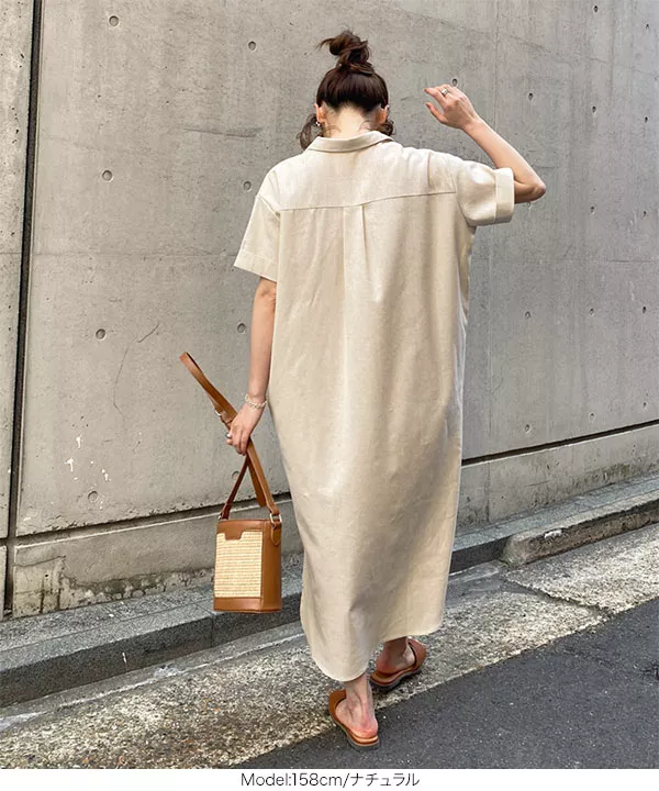 人気作家リネンワンピース リネンブレンドシャツワンピース [E2859] - レディースファッション