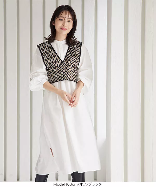 前後2wayニットビスチェ×シャツワンピワンピース [E2911] - レディース