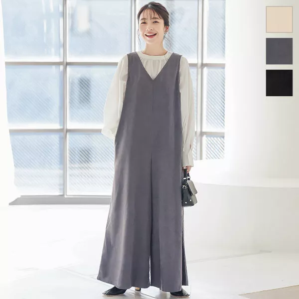 フェイクスエードVネックオールインワン [E2943] - レディース