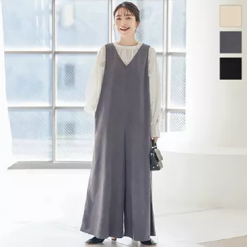 フェイクスエードVネックオールインワン [E2943] - レディース