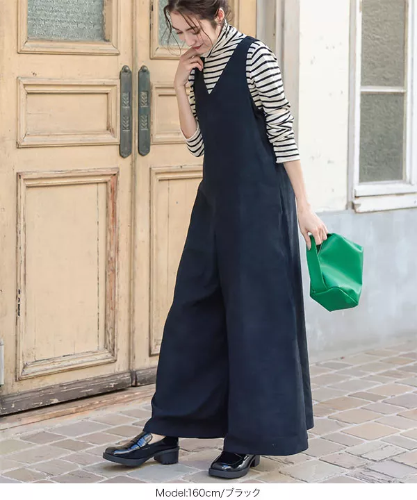 フェイクスエードVネックオールインワン [E2943] - レディース