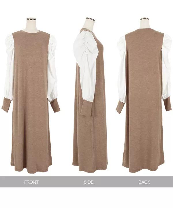 ボリュームスリーブドッキングワンピワンピース [E2955] - レディース