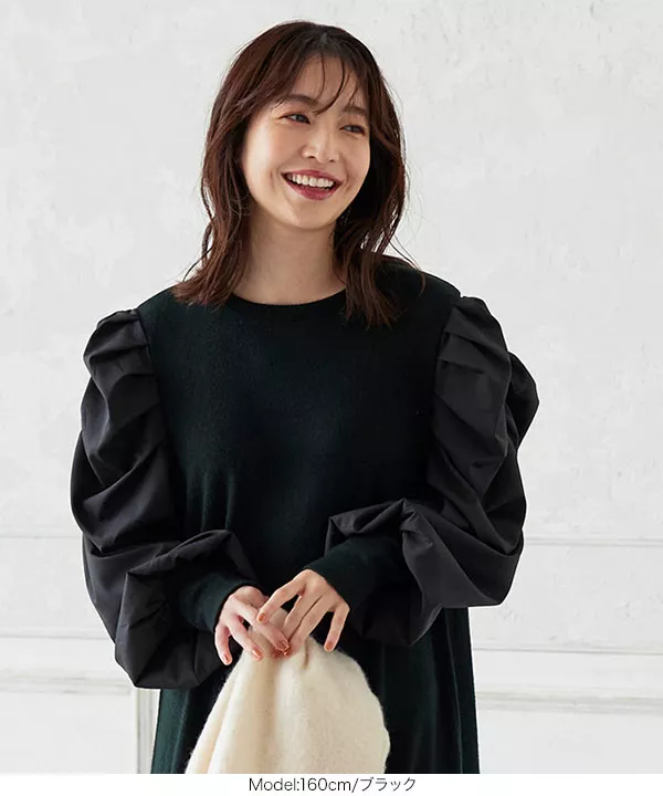 ボリュームスリーブドッキングワンピワンピース [E2955] - レディース