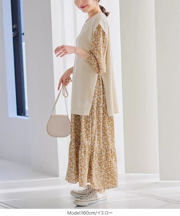 バックリボン小花柄ワンピース [E2984] - レディース