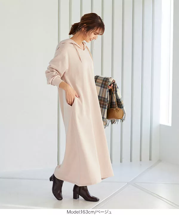 オンヨネ　裏起毛パッド付ワンピース　size S 裏起毛 ]パーカーワンピース [E2989] - レディースファッション通販