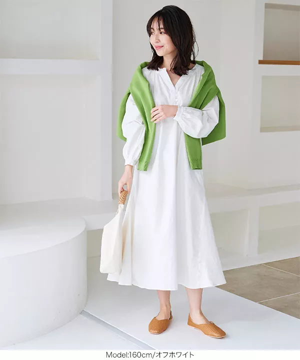 裾切替えリネンカフタンワンピース [E3019] - レディースファッション