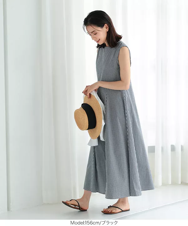 ギンガムチェックフレアワンピース [E3083] - レディースファッション