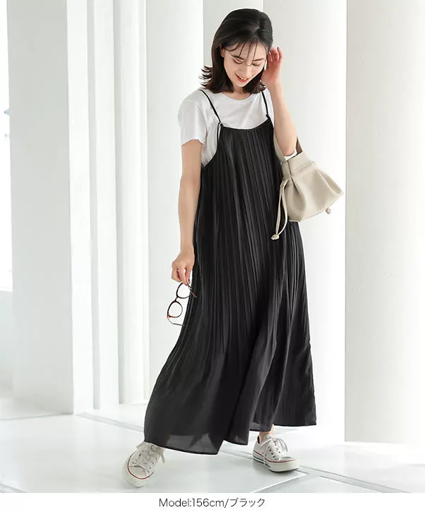 SaturdayClub☆ バックスリット プリーツヘム ワンピース セール】アメスリバックスリットワンピース【ペチスカートセット