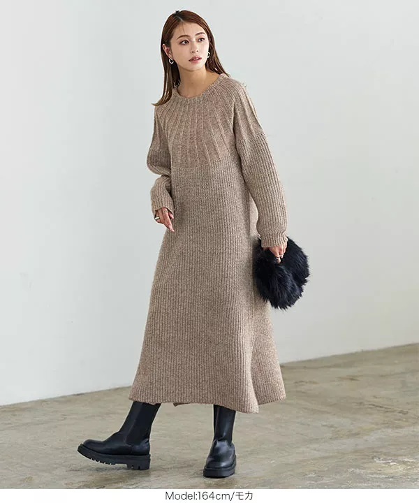 求心編みデザインニットワンピース [E3112] - レディースファッション