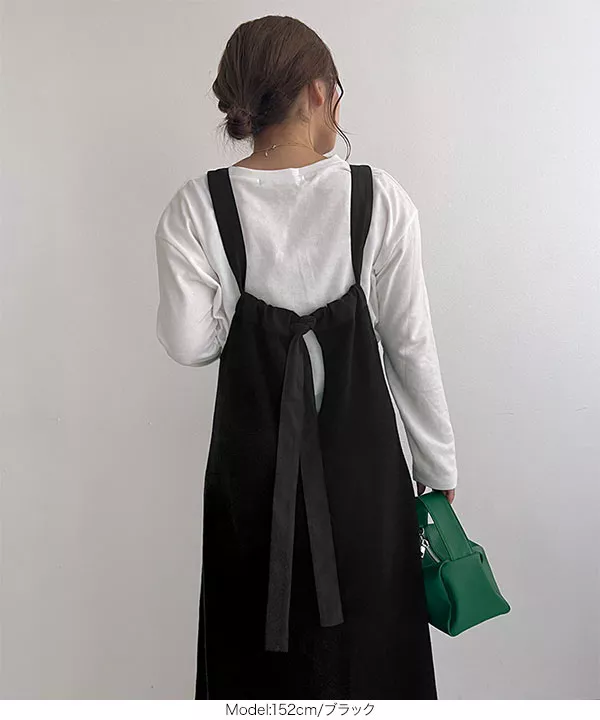 みーちゃんコラボ ]バックリボン異素材切り替えニットワンピース  