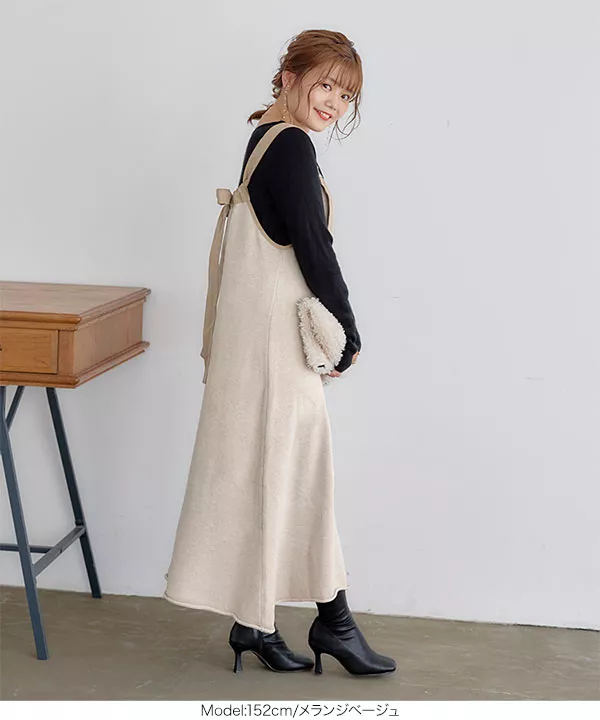 みーちゃんコラボ ]バックリボン異素材切り替えニットワンピース  