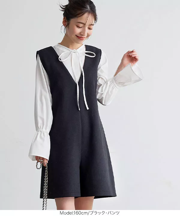 選べるシルエット フェイクウールサロペット [E3187] - レディース