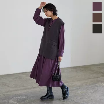 ピーチスキンギャザー切替えワンピース [E3190]