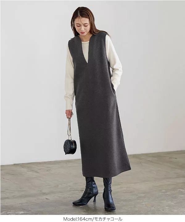 フェイクウールキーネックジャンスカワンピース [E3192] - レディース