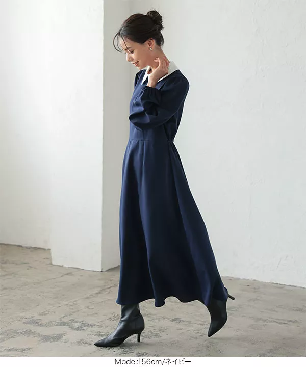 襟付きフレアワンピース [E3193] - レディースファッション通販 神戸