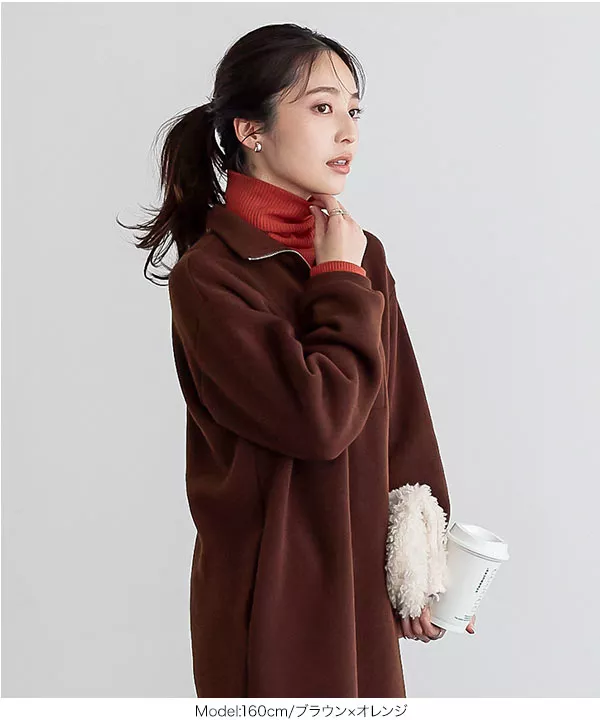 裏起毛 ]フェイクレイヤードジップワンピース [E3210] - レディース