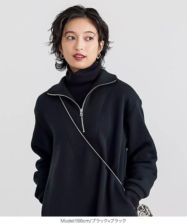 裏起毛 ]フェイクレイヤードジップワンピース [E3210] - レディース