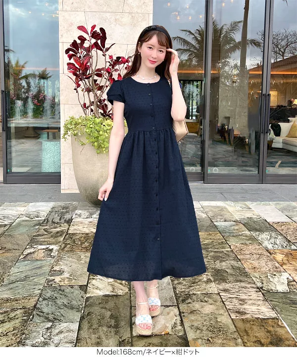 ayakoさんコラボ ]ドット刺繍シャツワンピース [E3213