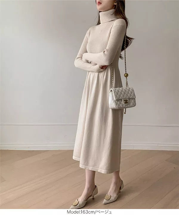 タートルネックニットワンピース [E3218] - レディース