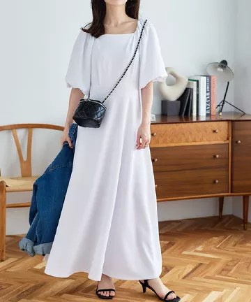 スクエアネックパフスリーブワンピース [E3254]