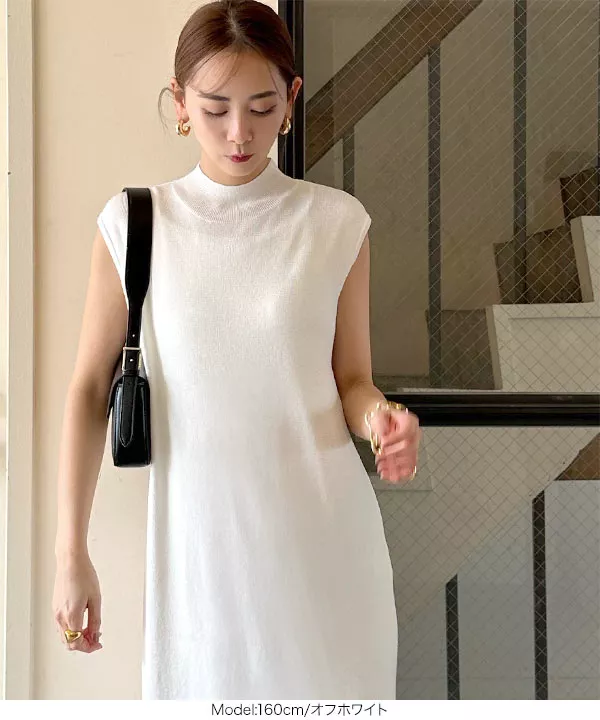 nachicoさんコラボ ]フレンチスリーブモックネックニットワンピース