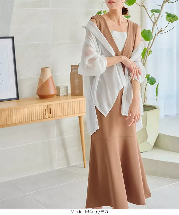 ストレッチ×ノーアイロン ] 細見えストレッチマーメイドジャンスカ