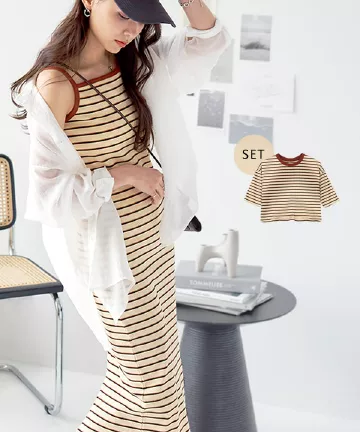 リブトップス×リブワンピースセット [E3273]