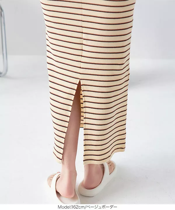 リブトップス×リブワンピースセット [E3273] - レディースファッション