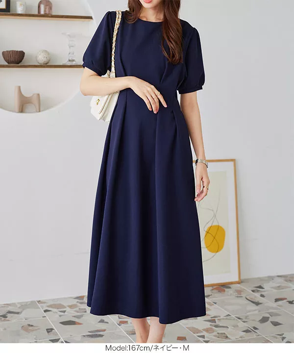 ★お値打★身幅56★小紋★ウエストタックのワンピース★紐襟★薄紫系★着物リメイク★リメイク工房 ウエストタックワンピース（ワンピース）｜1chaku.（イッチャク）の