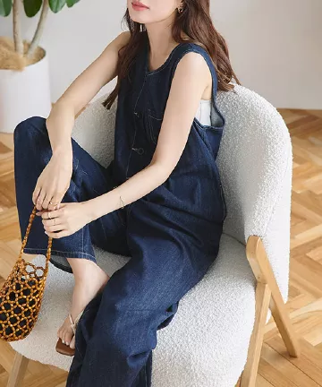 OLD BETTY'S カバーオール ワンピース 羽織り ボーダー デニム ロゴ ボーダー×ドットレトロ柄ティアードロングワンピース – LILA