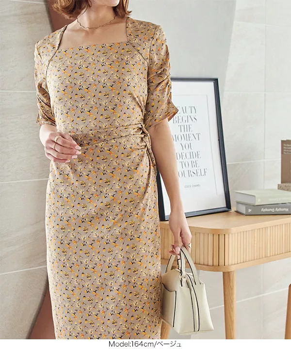 華奢見えオプティカルフラワーワンピース [E3283] - レディース