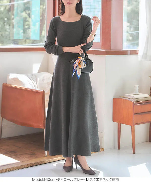 フィット＆フレアニットワンピース [E3289] - レディースファッション