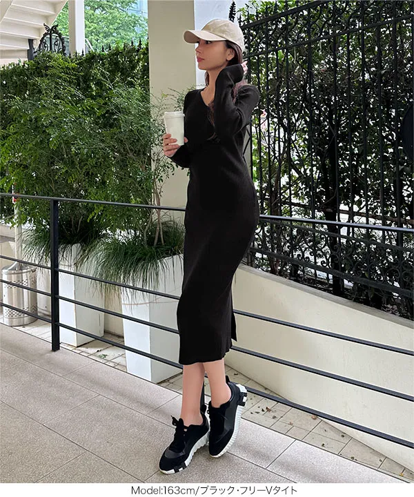 岡部あゆみさんコラボ ]選べるネックとタイプ リブニットロング