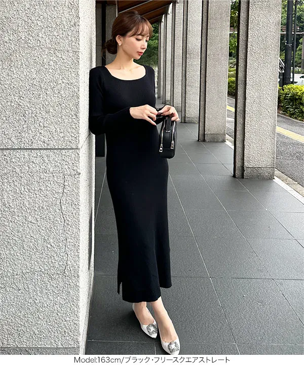 【良品】MIU MIU 膝丈ワンピース ブラック 38 ニット 長袖 M 岡部あゆみさんコラボ ]選べるネックとタイプ リブニットロング