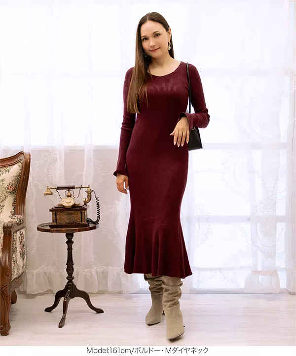 アトリエまりこ　ニットワンピース 神崎メリさんコラボ ]マーメイドリブニットワンピ [E3300