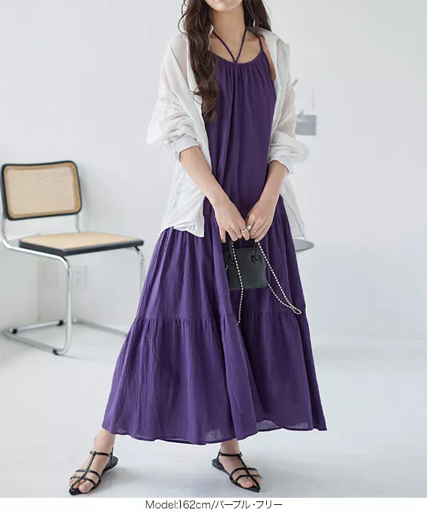 バックリボン ティアードキャミワンピース [E3303] - レディース