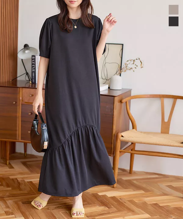 ワンピース eme 裾切替えボリュームスリーブマキシワンピース [E3323] - レディース