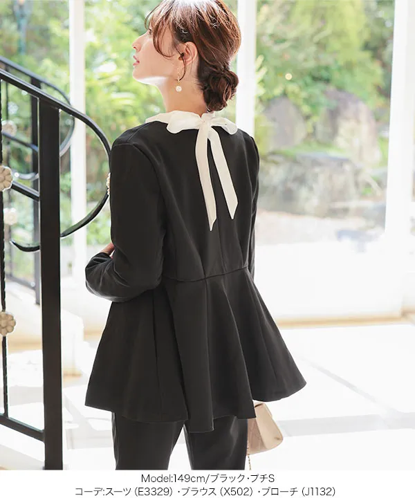 美品★着画見本あり★ペプラム セットアップ パンツ 結婚式　仕事着 楽天市場】【送料無料】≪当日発送≫ タイ付き袖オーガンジー