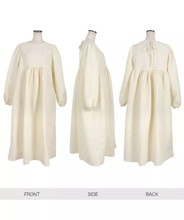 ボリュームスリーブジャガードワンピース [E3332] - レディース