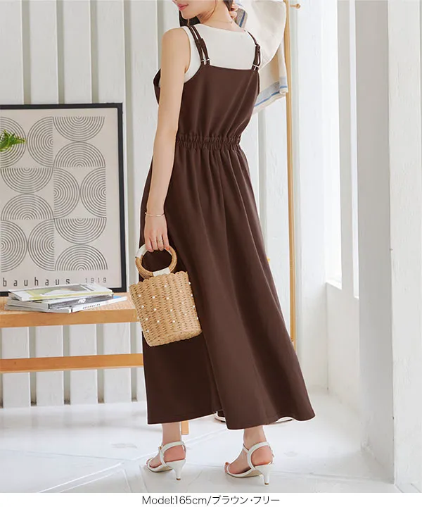 ストレッチ×ノーアイロン ] 細見えストレッチデザインキャミワンピース