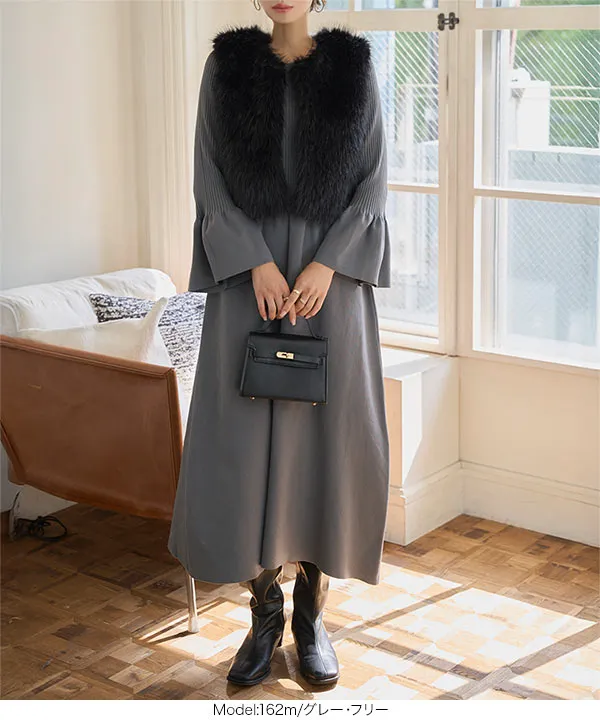 フレアスリーブニットワンピース [E3341] - レディースファッション