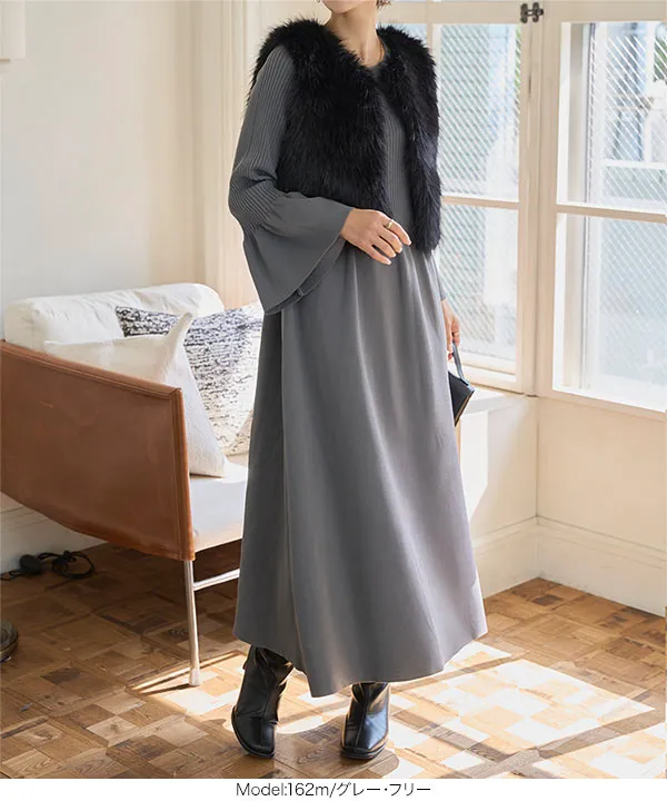 フレアスリーブニットワンピース [E3341] - レディースファッション