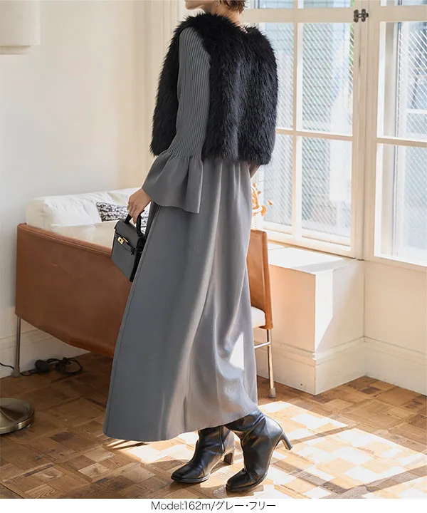 フレアスリーブニットワンピース [E3341] - レディース