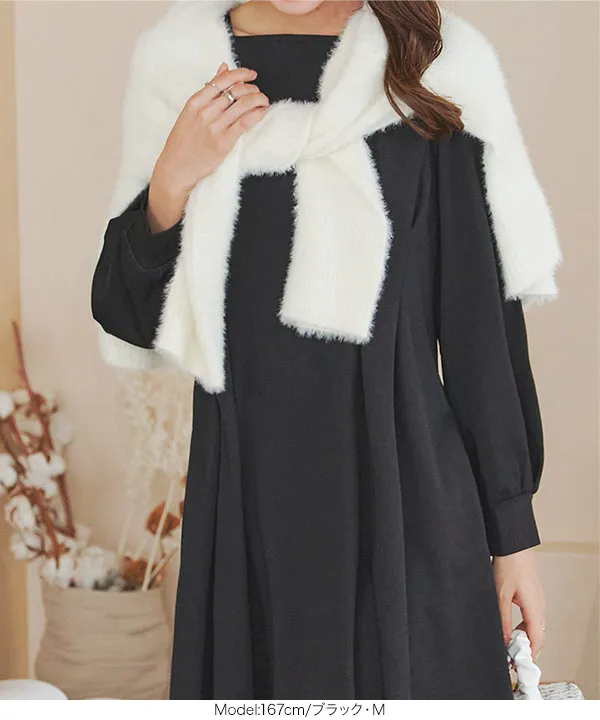 裏微起毛 ] スクエアネックウエストタックポンチワンピース [E3344