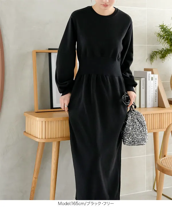 裏起毛 ] ウエストリブワンピース [E3357] - レディースファッション